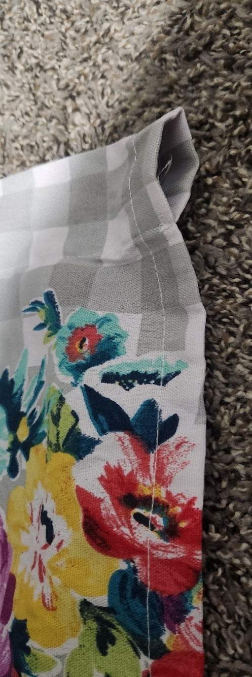 The Pioneer Woman Floral Gingham Curtain Panel with Turquoise Fringe - Picture 3 of 4
